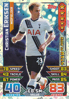 Christian Eriksen Tottenham Hotspur 2015/16 Topps Match Attax Star Player #302